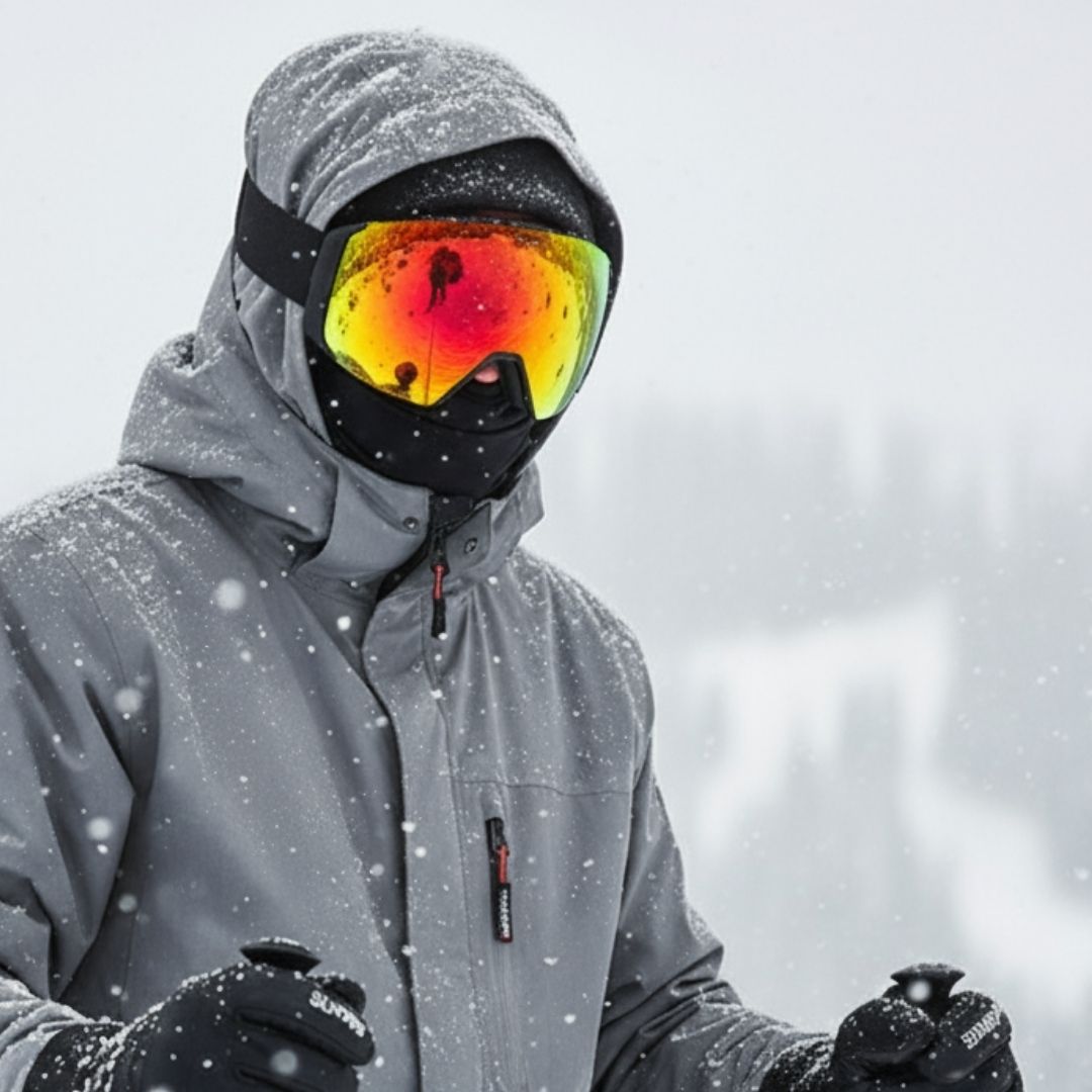 Livadora ARC Skibrille mit Magnetwechsel und Red Fire Visier in Aktion Tragebild